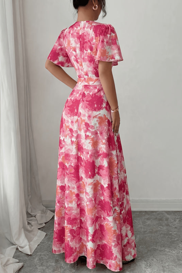 Veriazione Round Neck Flutter Sleeve Floral Maxi Dress