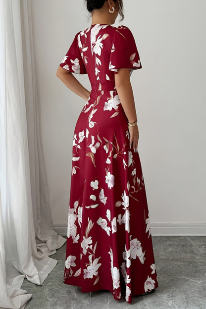 Veriazione Round Neck Flutter Sleeve Floral Maxi Dress