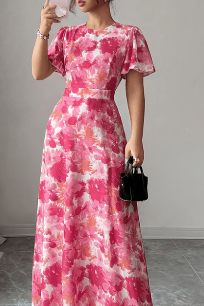Veriazione Round Neck Flutter Sleeve Floral Maxi Dress