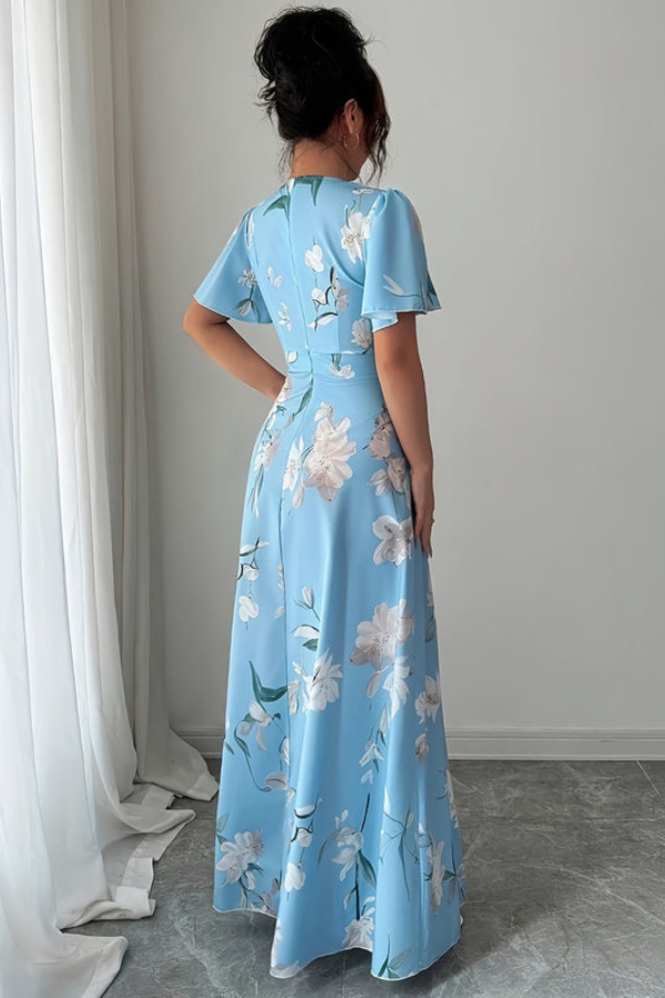 Veriazione Round Neck Flutter Sleeve Floral Maxi Dress
