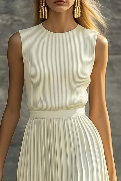 Veriazione Crew Neck Sleeveless Pleated Midi Dress