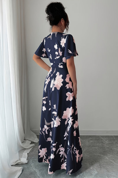 Veriazione Round Neck Flutter Sleeve Floral Maxi Dress