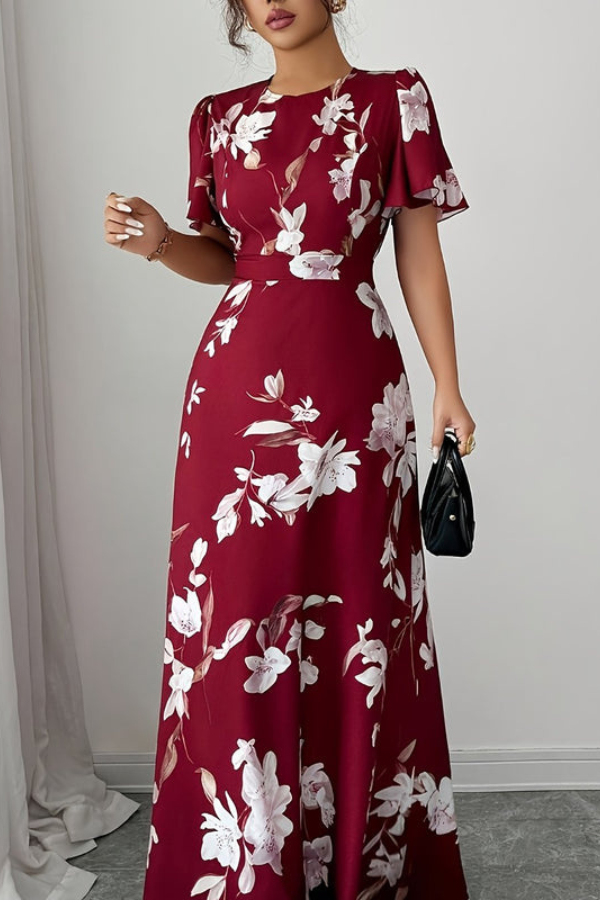 Veriazione Round Neck Flutter Sleeve Floral Maxi Dress