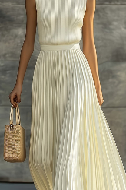 Veriazione Crew Neck Sleeveless Pleated Midi Dress