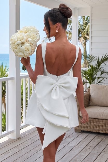 Veriazione Pearl Trim Open Back Mini Dress