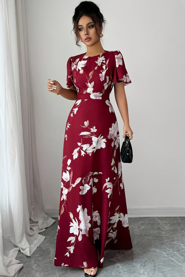 Veriazione Round Neck Flutter Sleeve Floral Maxi Dress