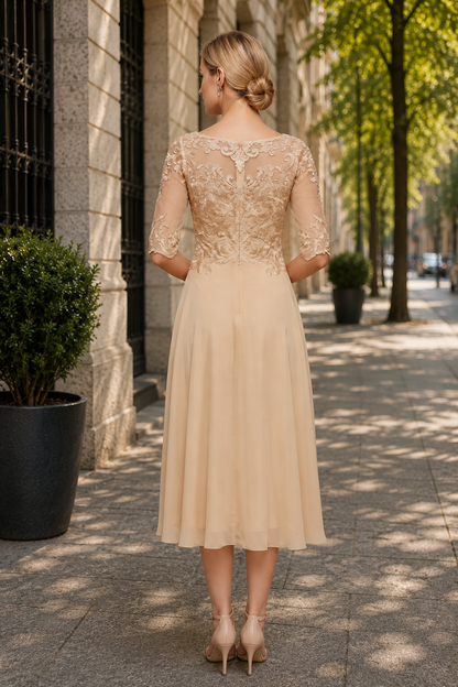 Veriazione Boat Neck Lace Bodice Midi Dress