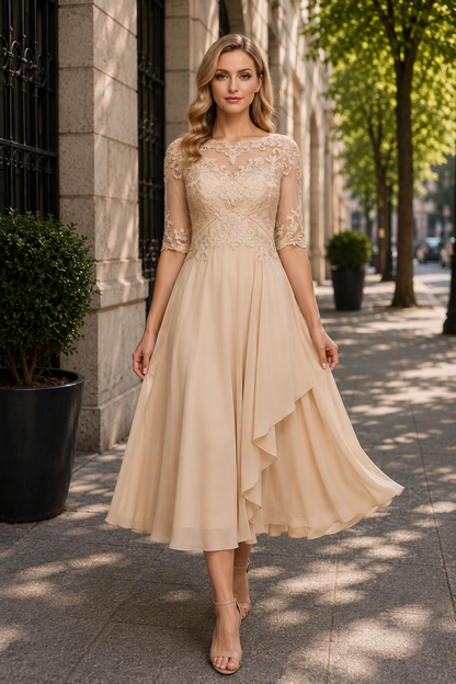 Veriazione Boat Neck Lace Bodice Midi Dress