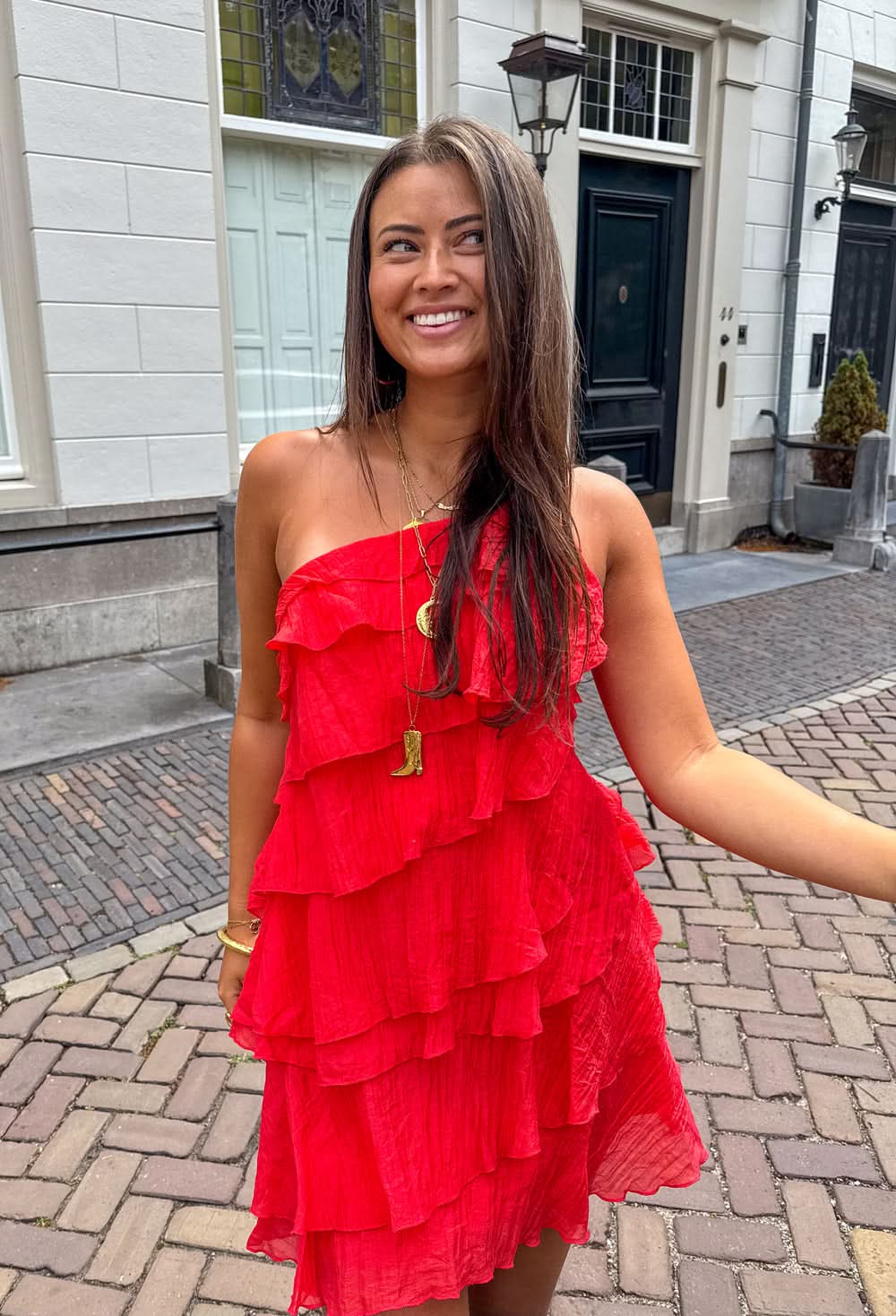 Veriazione One-Shoulder Tiered Ruffle Mini Dress