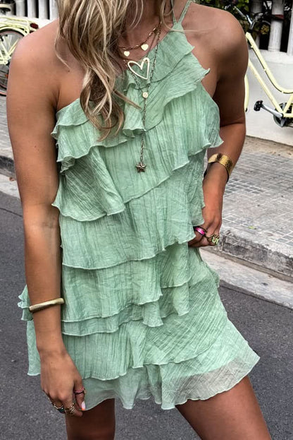 Veriazione One-Shoulder Tiered Ruffle Mini Dress
