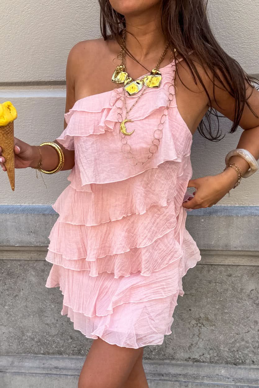 Veriazione One-Shoulder Tiered Ruffle Mini Dress