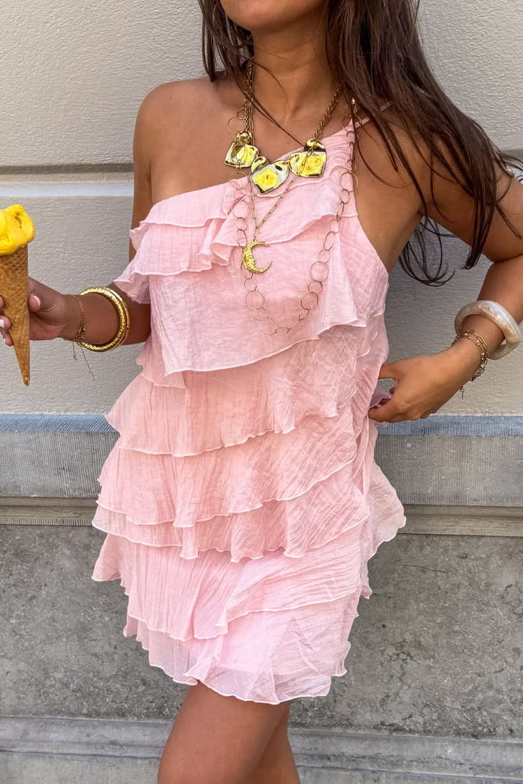 Veriazione One-Shoulder Tiered Ruffle Mini Dress
