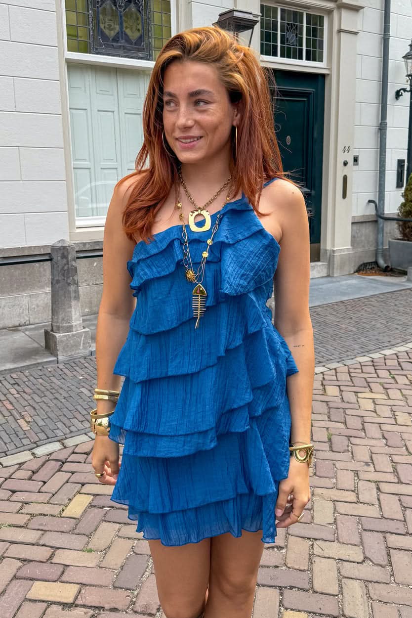 Veriazione One-Shoulder Tiered Ruffle Mini Dress