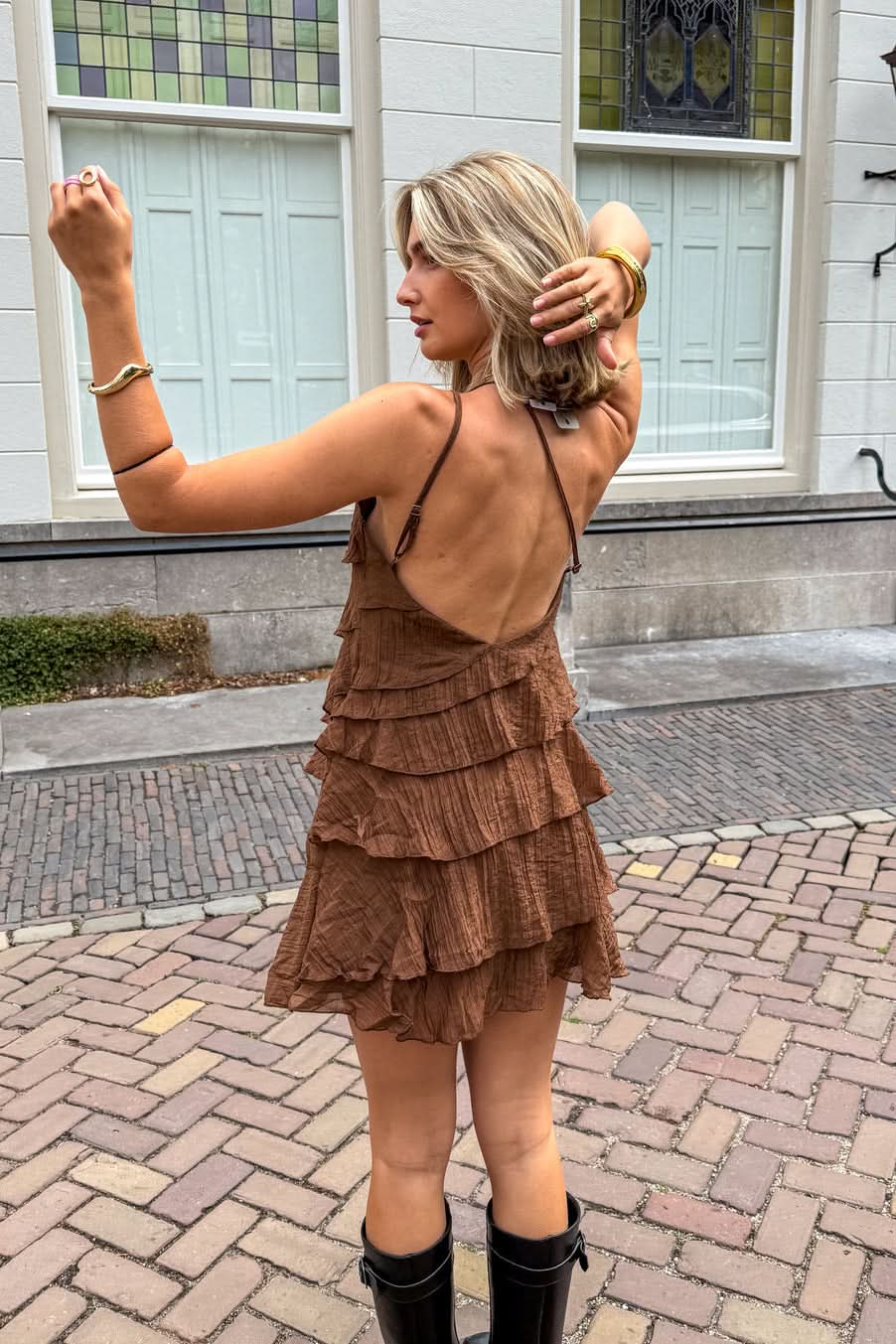 Veriazione One-Shoulder Tiered Ruffle Mini Dress