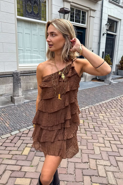 Veriazione One-Shoulder Tiered Ruffle Mini Dress