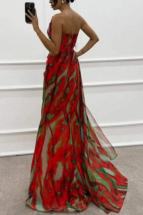 Veriazione One Shoulder Ruched High Slit Maxi Dress